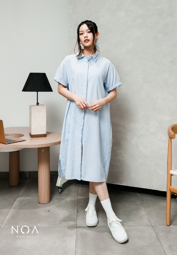 MIURA Striped Midi Shirt Dress