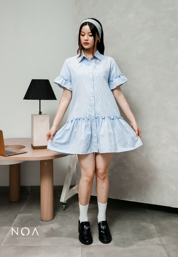 MIURA Striped Mini Ruffle Dress