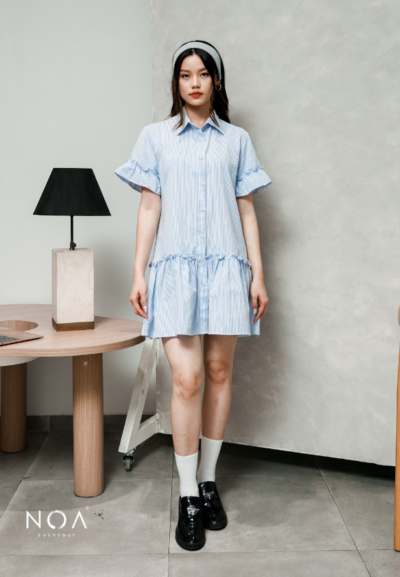 MIURA Striped Mini Ruffle Dress