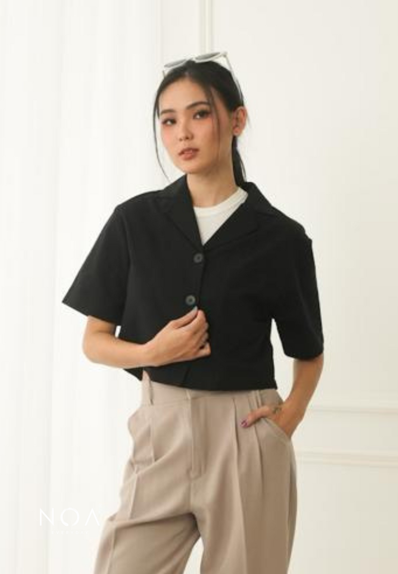 AERI Linen Boxy Basic Shirt - Black