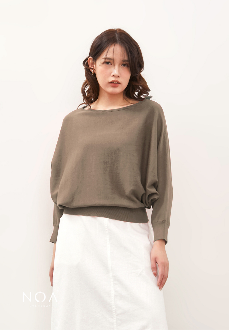 HAZUKI Batwing Knitted Blouse - Mocca