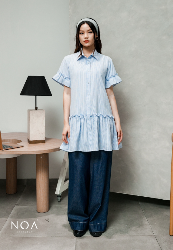 MIURA Striped Mini Ruffle Dress