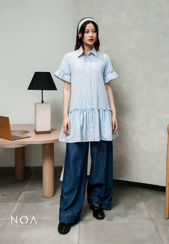 MIURA Striped Mini Ruffle Dress