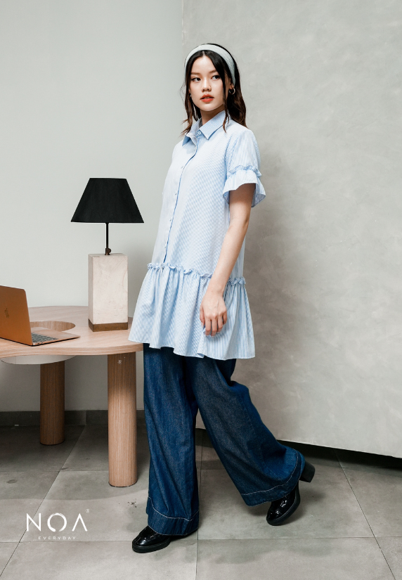 MIURA Striped Mini Ruffle Dress