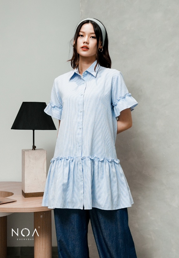MIURA Striped Mini Ruffle Dress