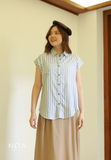 DAITAN Rayon Shortsleeve Shirt - White Stripe Green