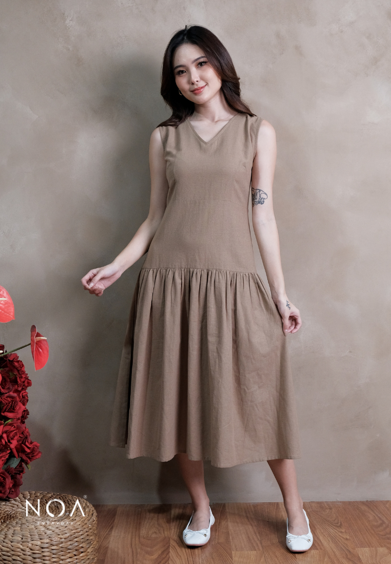 KEINA Basic Linen Sleeveless Midi Dress with Inner