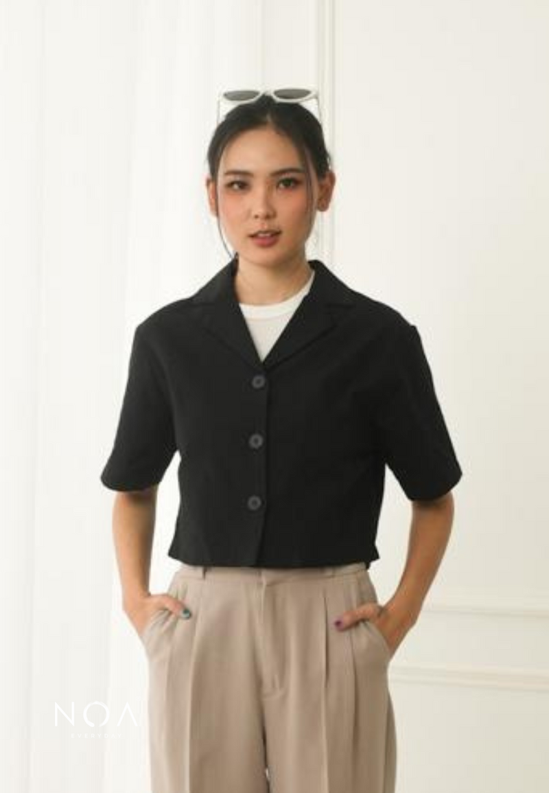 AERI Linen Boxy Basic Shirt - Black