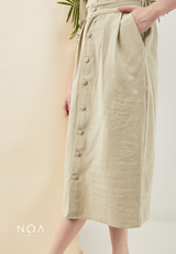 SET PROMO : WATTAN Buttoned Puff Blouse with WATTAN Buttoned Skirt - Olive