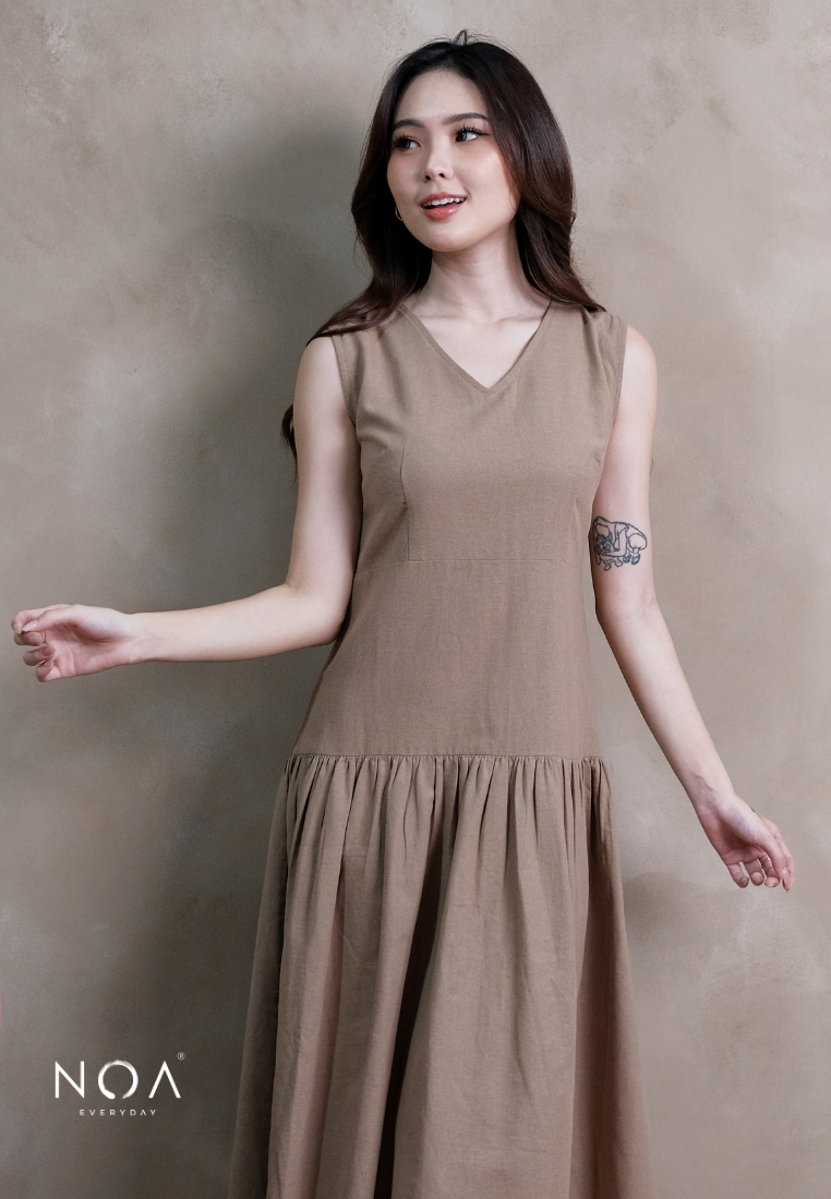 KEINA Basic Linen Sleeveless Midi Dress with Inner
