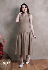 KEINA Basic Linen Sleeveless Midi Dress with Inner