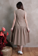 KEINA Basic Linen Sleeveless Midi Dress with Inner