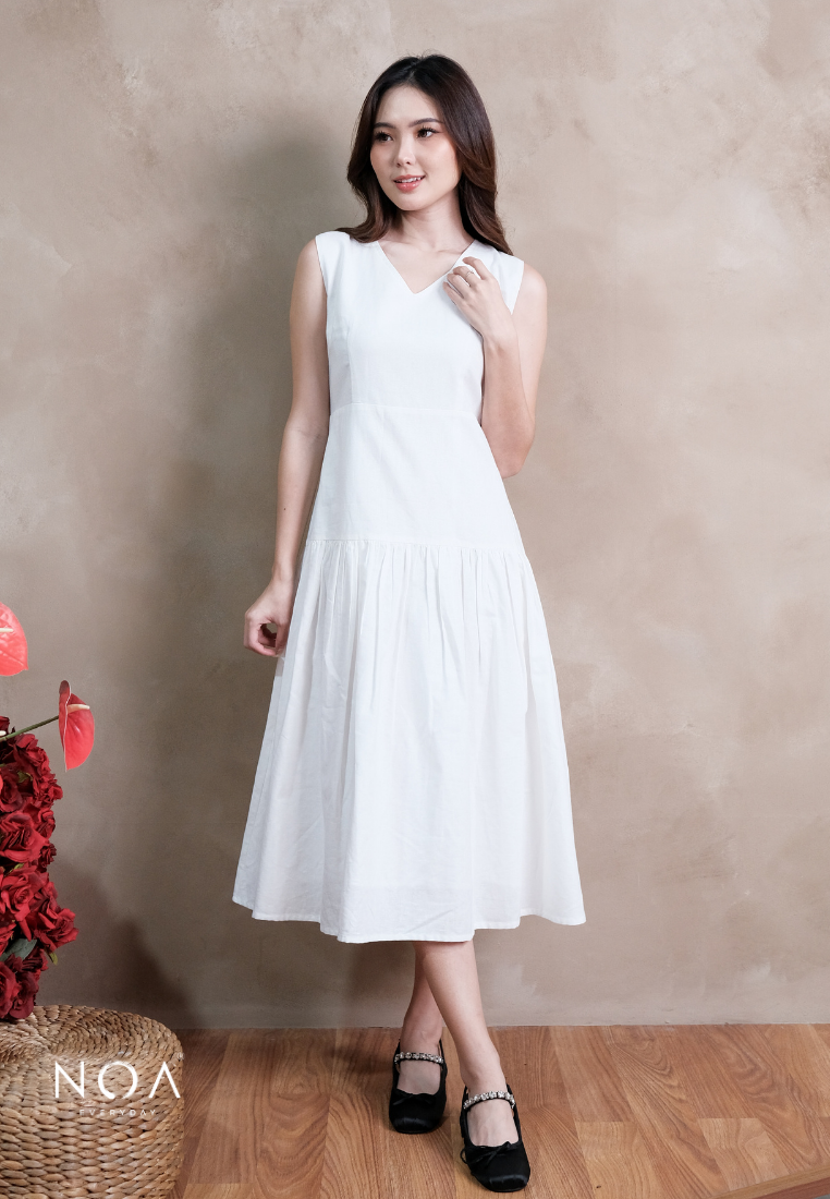 KEINA Basic Linen Sleeveless Midi Dress with Inner