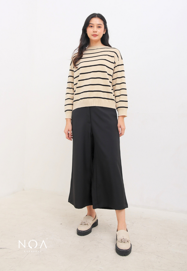 RURI Knitted Stripe Blouse - Cream