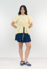 NATSUKA Linen Short Balloon Sleeve Blouse