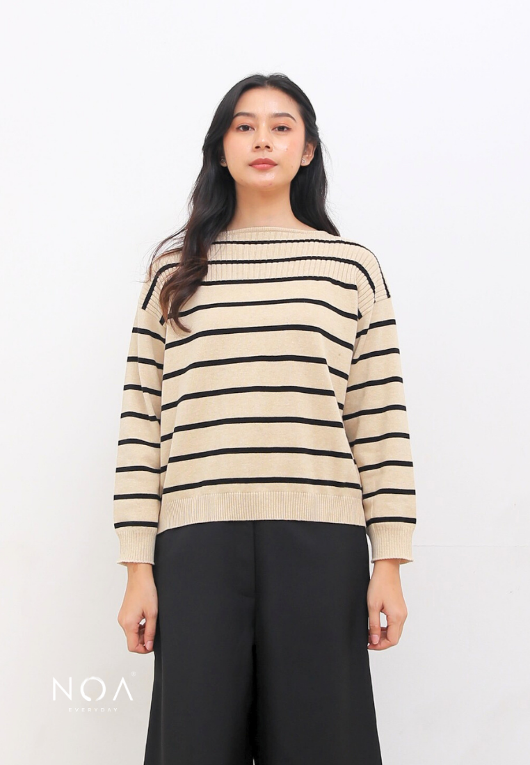 RURI Knitted Stripe Blouse - Cream