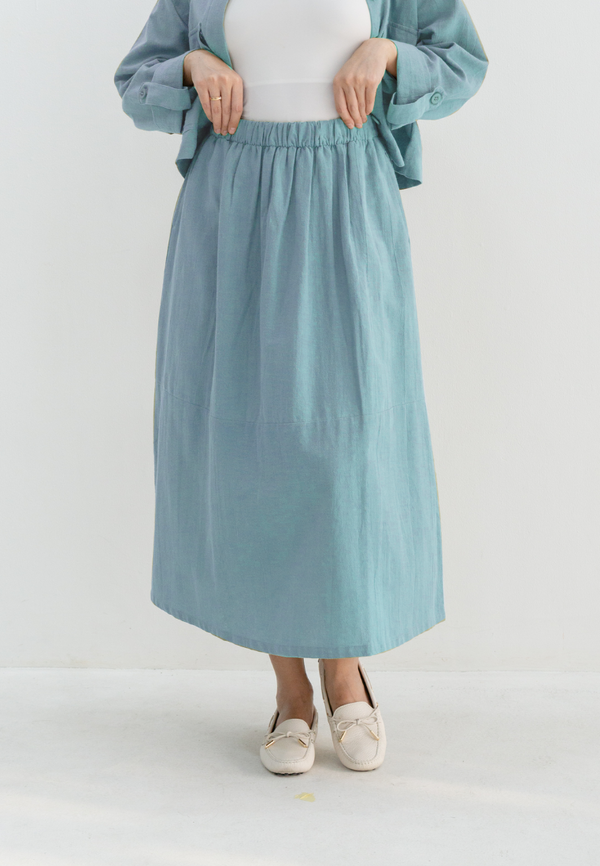 TANAKA Linen Midi Skirt - Blue