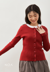 IZUMI Longsleeve Rib Knitted Cardigan - Red