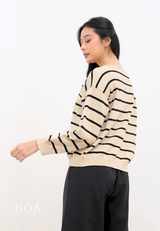 RURI Knitted Stripe Blouse - Cream
