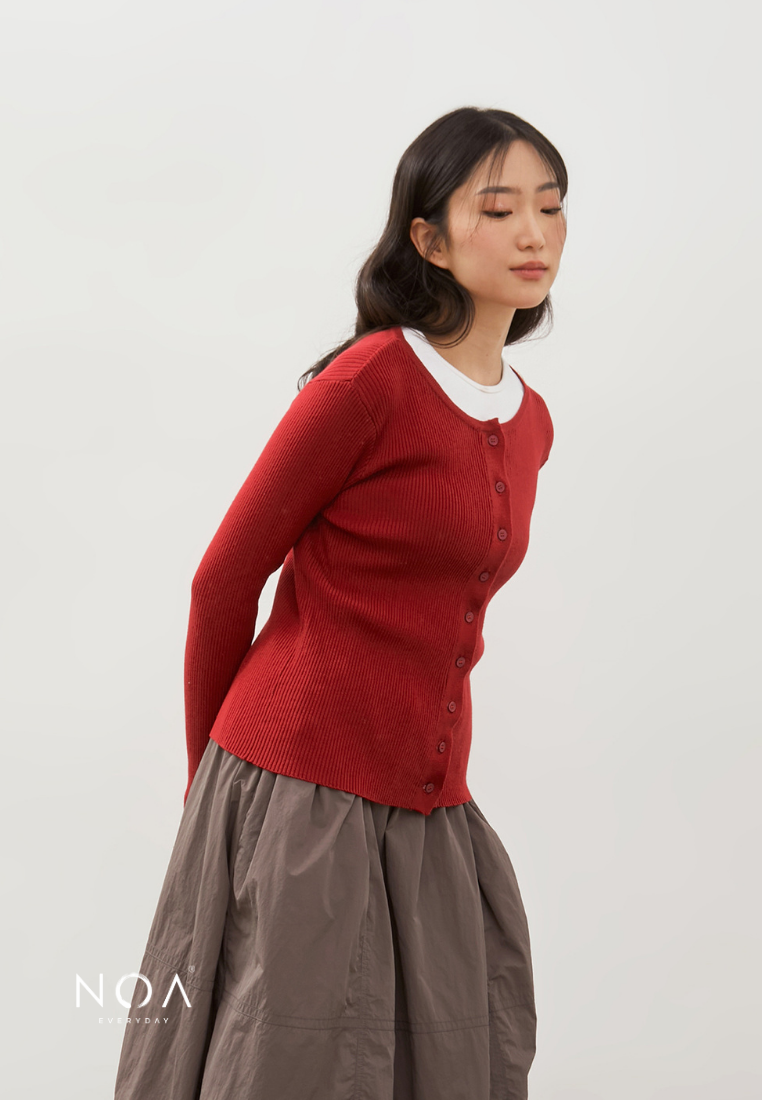 IZUMI Longsleeve Rib Knitted Cardigan - Red