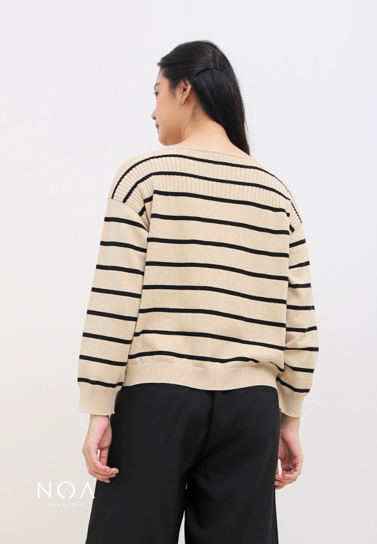 RURI Knitted Stripe Blouse - Cream