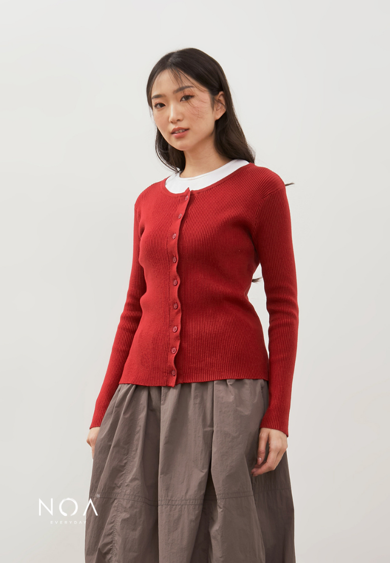 IZUMI Longsleeve Rib Knitted Cardigan - Red