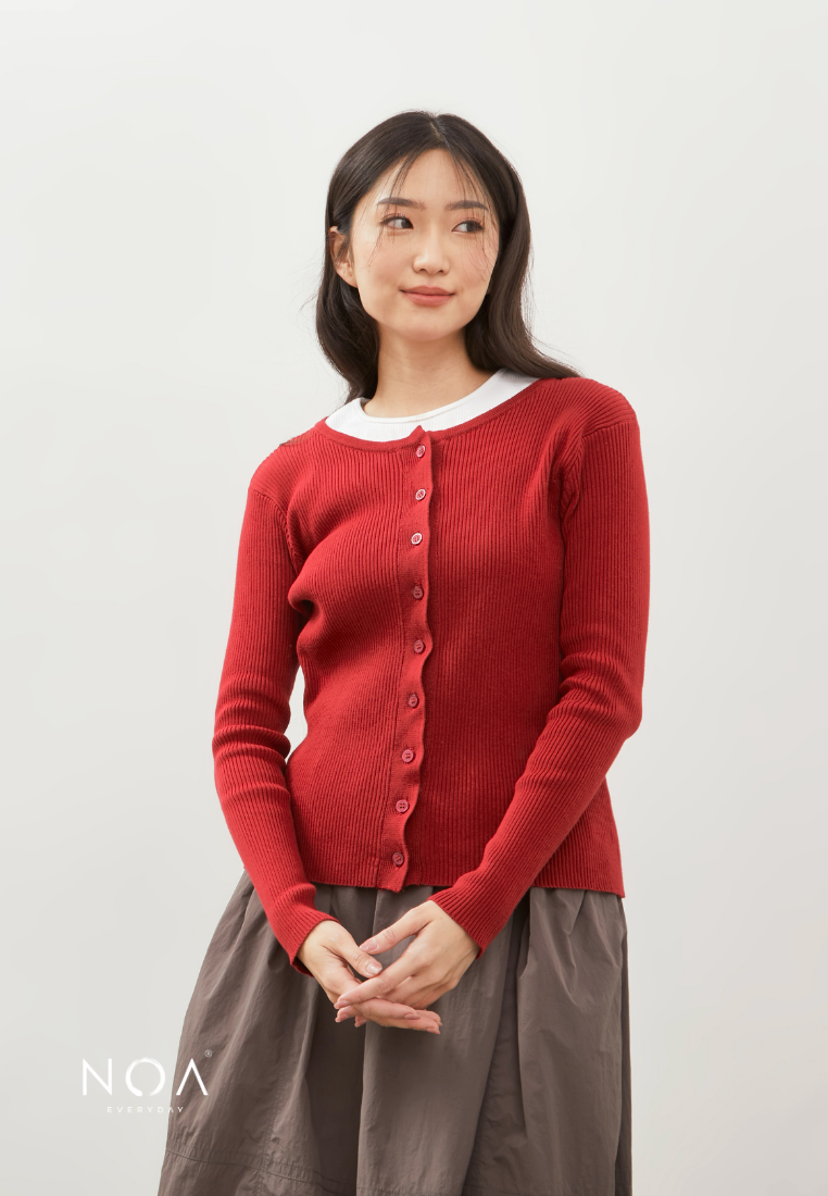 IZUMI Longsleeve Rib Knitted Cardigan - Red