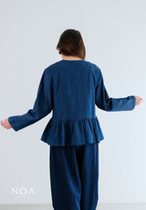 SEIKI Denim Peplum Long Sleeve Outer