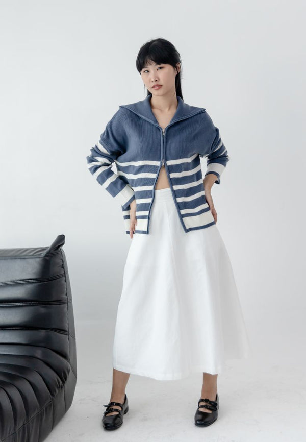 RIKUNI Striped Knitted Cardigan - Denim