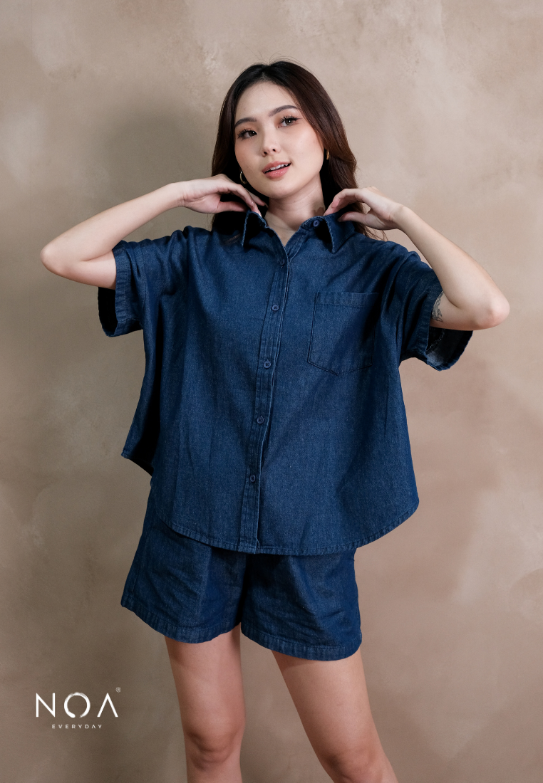 JINZU Denim Oversized Short Sleeve Shirt