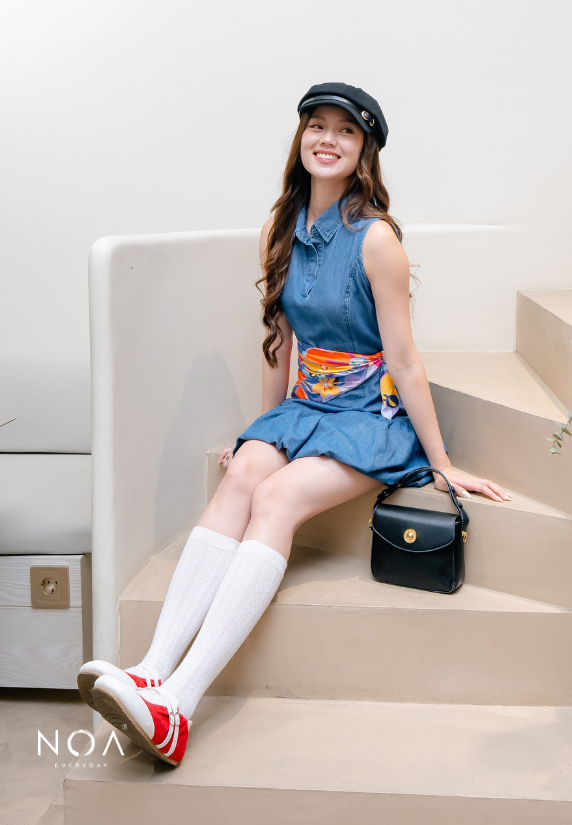 JINZU Denim Balloon Mini Sleeveless Dress