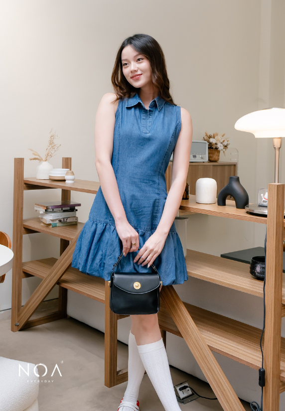JINZU Denim Balloon Mini Sleeveless Dress
