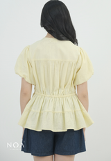 NATSUKA Linen Short Balloon Sleeve Blouse