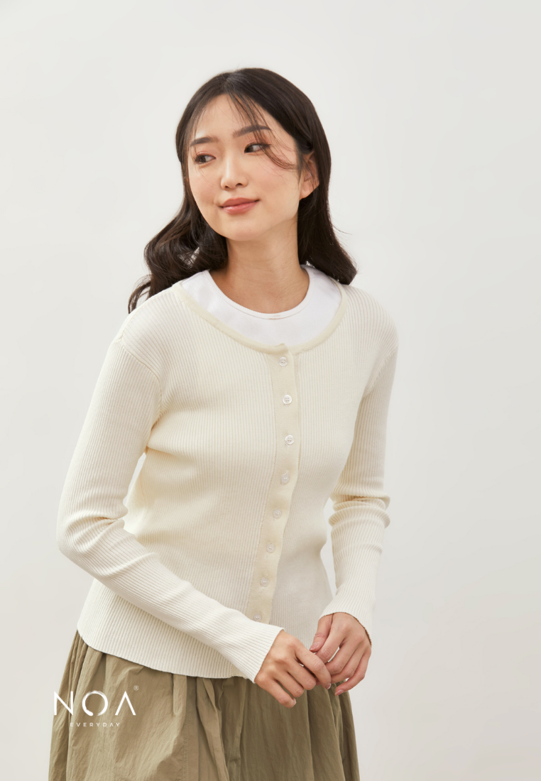 IZUMI Longsleeve Rib Knitted Cardigan - White