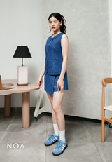 JINZU Denim & Cotton Button Sleeveless Blouse