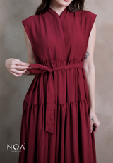 YONA Crinkle Tiered Maxi Dress with Belt