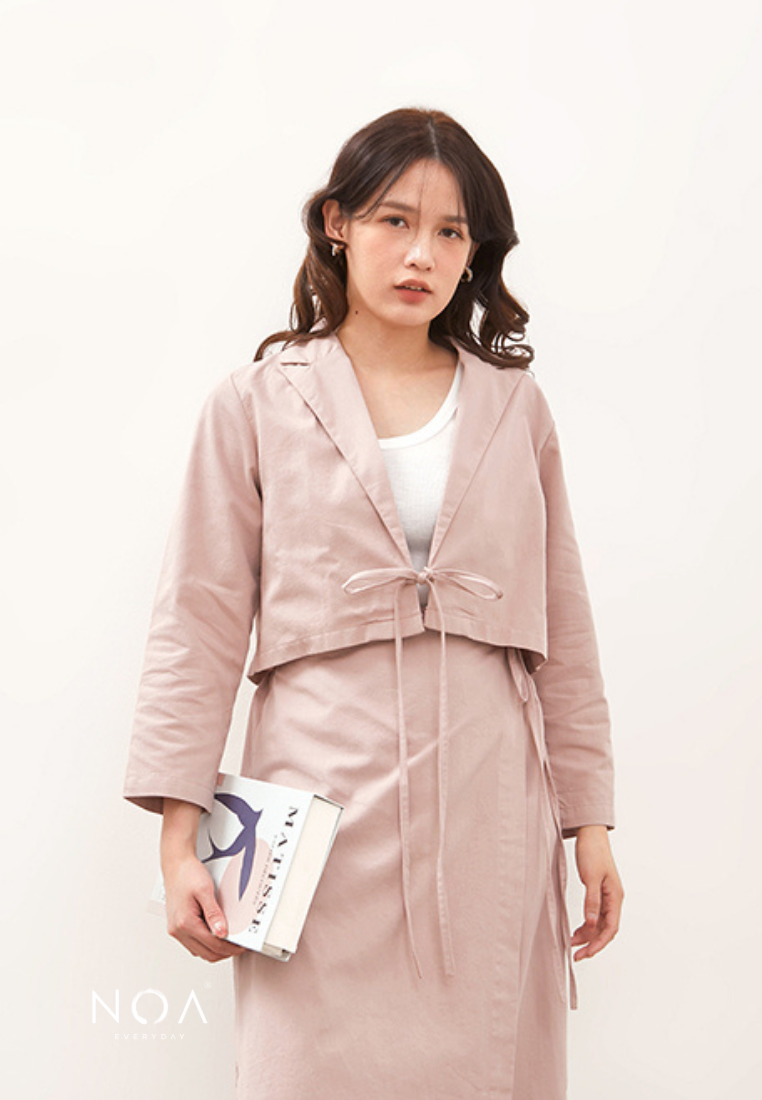 HIKARU Ribbon Long Sleeve Blazer - Dusty Pink