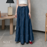 JINZU Denim & Cotton Tiered Maxi Skirt