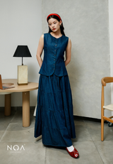 JINZU Denim & Cotton Button Sleeveless Blouse