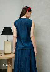 JINZU Denim & Cotton Button Sleeveless Blouse