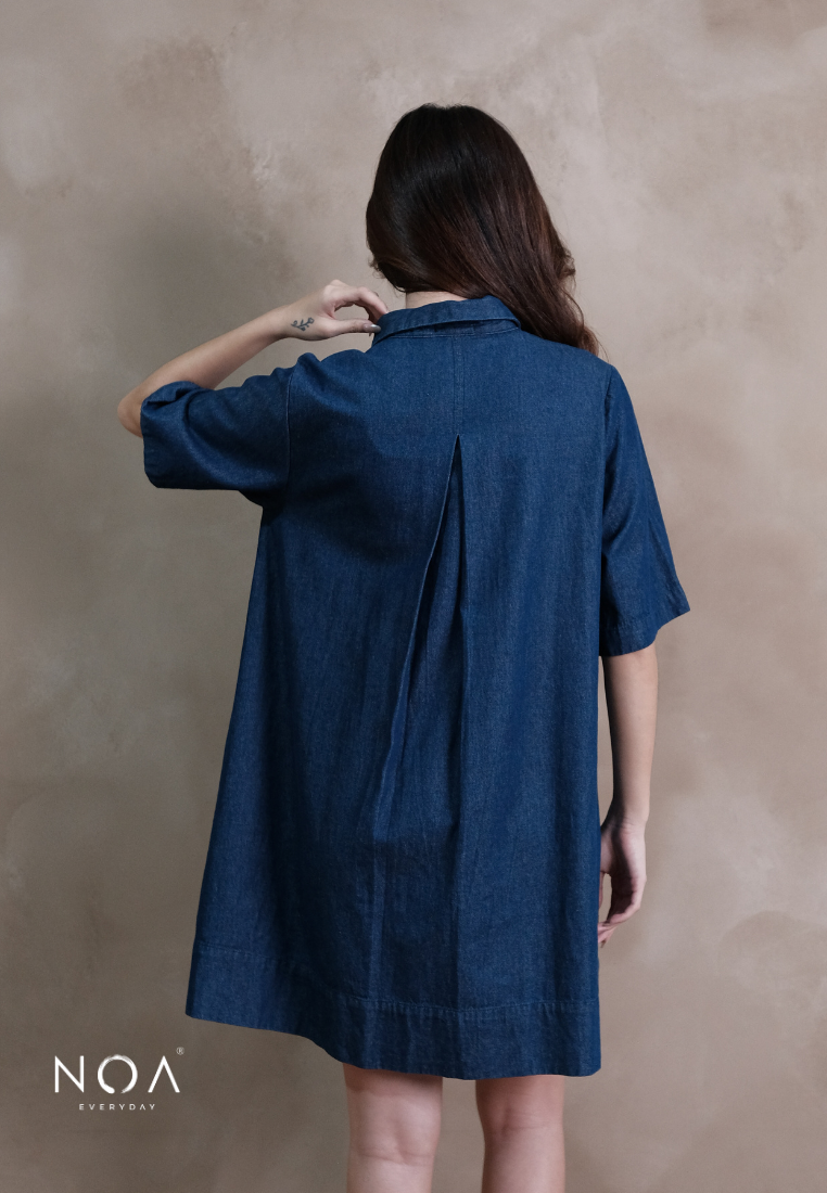 JINZU Denim Short Sleeve Mini Shirt Dress