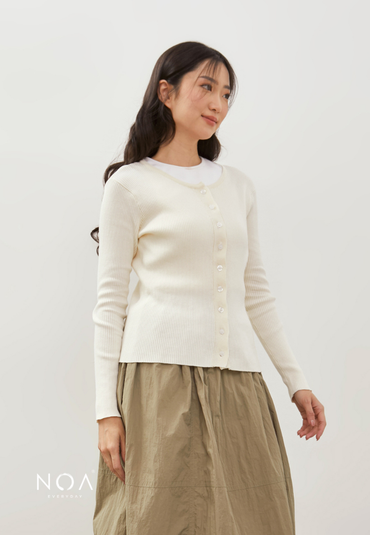 IZUMI Longsleeve Rib Knitted Cardigan - White