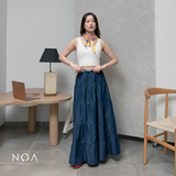 JINZU Denim & Cotton Tiered Maxi Skirt