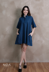 JINZU Denim Short Sleeve Mini Shirt Dress