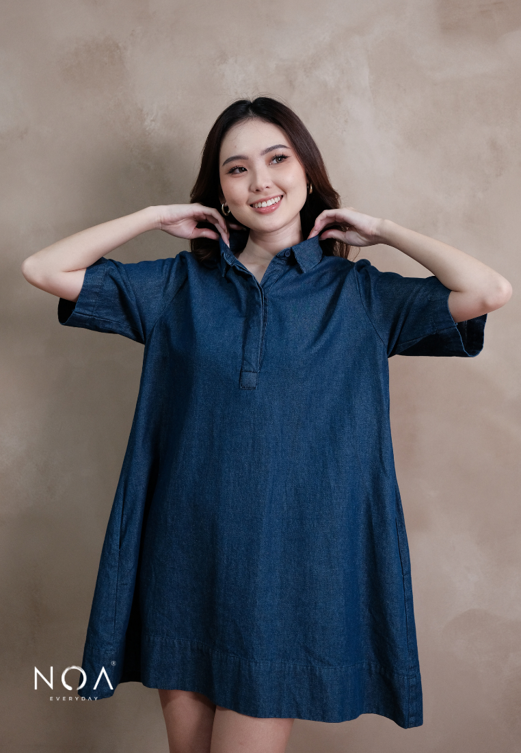 JINZU Denim Short Sleeve Mini Shirt Dress