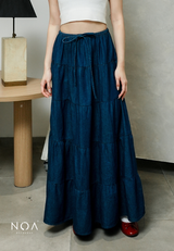 JINZU Denim & Cotton Tiered Maxi Skirt