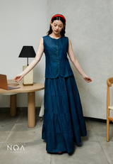 JINZU Denim & Cotton Tiered Maxi Skirt