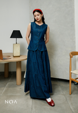 JINZU Denim & Cotton Tiered Maxi Skirt