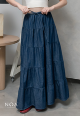 JINZU Denim & Cotton Tiered Maxi Skirt