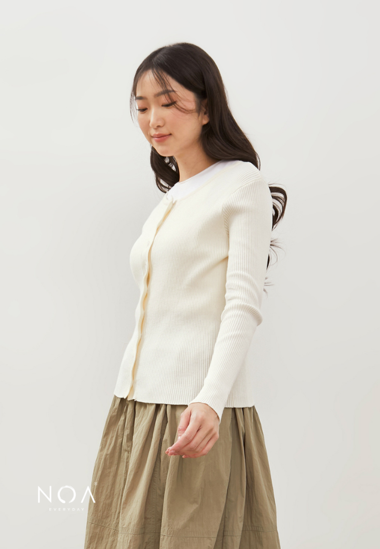 IZUMI Longsleeve Rib Knitted Cardigan - White